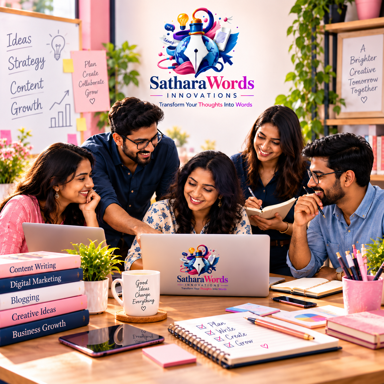 Learners collaborating on a creative project
